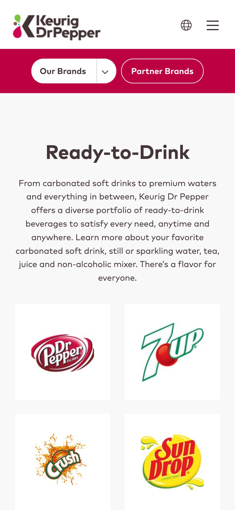 Keurig Dr Pepper family of brands page (mobile)