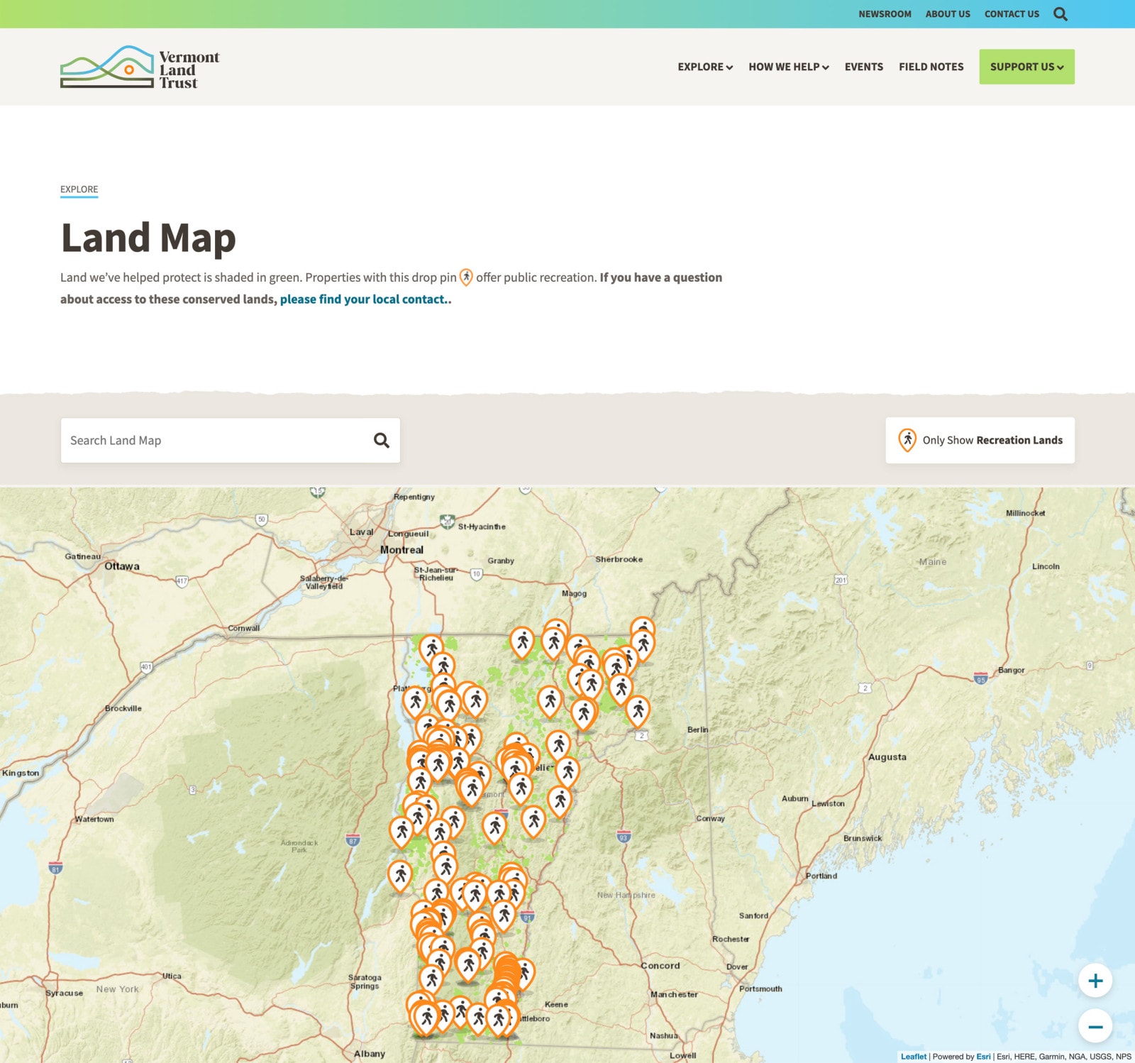 Vermont Land Trust land map