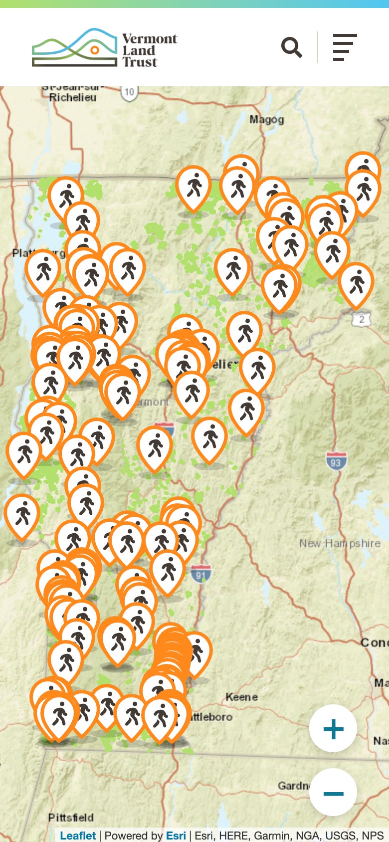 Vermont Land Trust land map (mobile)